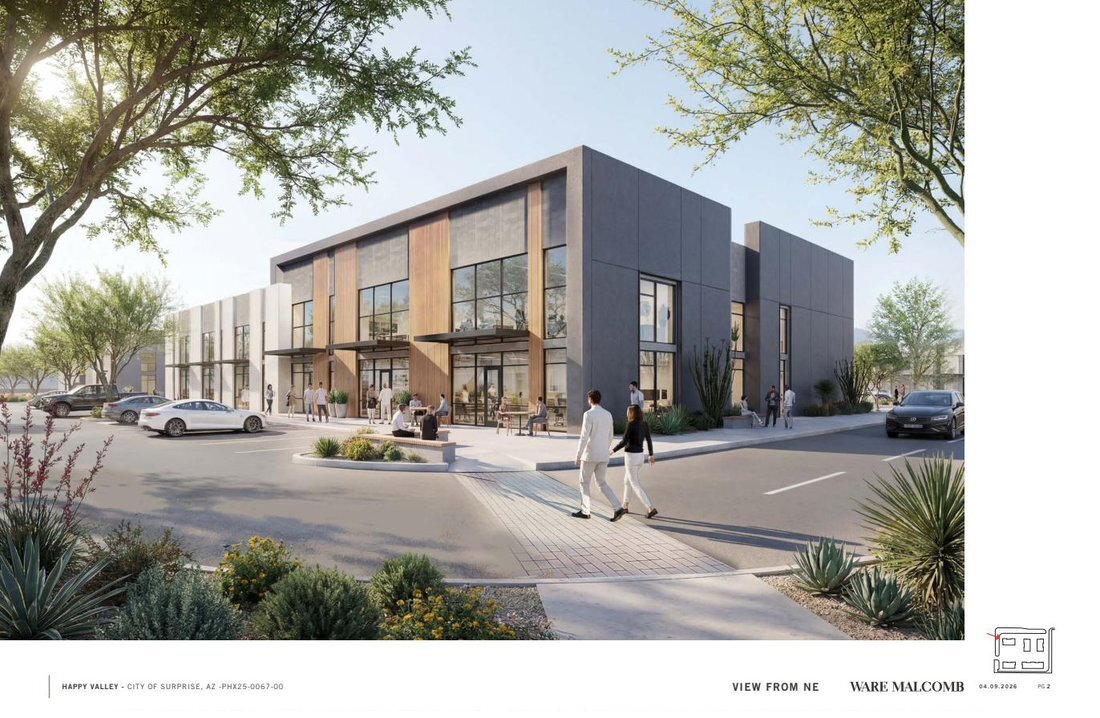 Happy Valley BizTech Park. Five-building condo-style flex industrial park on the Loop 303 corridor near the TSMC campus. Small-bay industrial Phoenix.